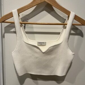 Babaton Cream Ribbed Knit Crop Top